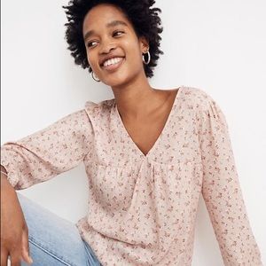Madewell Satin V-Neck Puff Sleeve Top